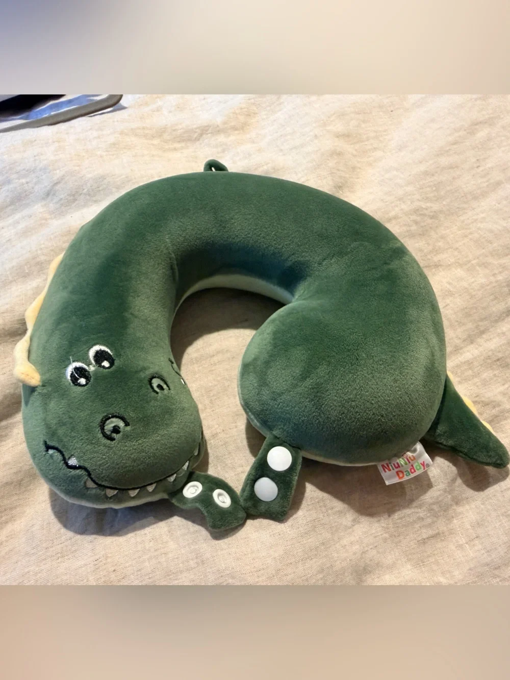 Plush Dinosaur U-Shaped Travel Neck Pillow - Dark Green